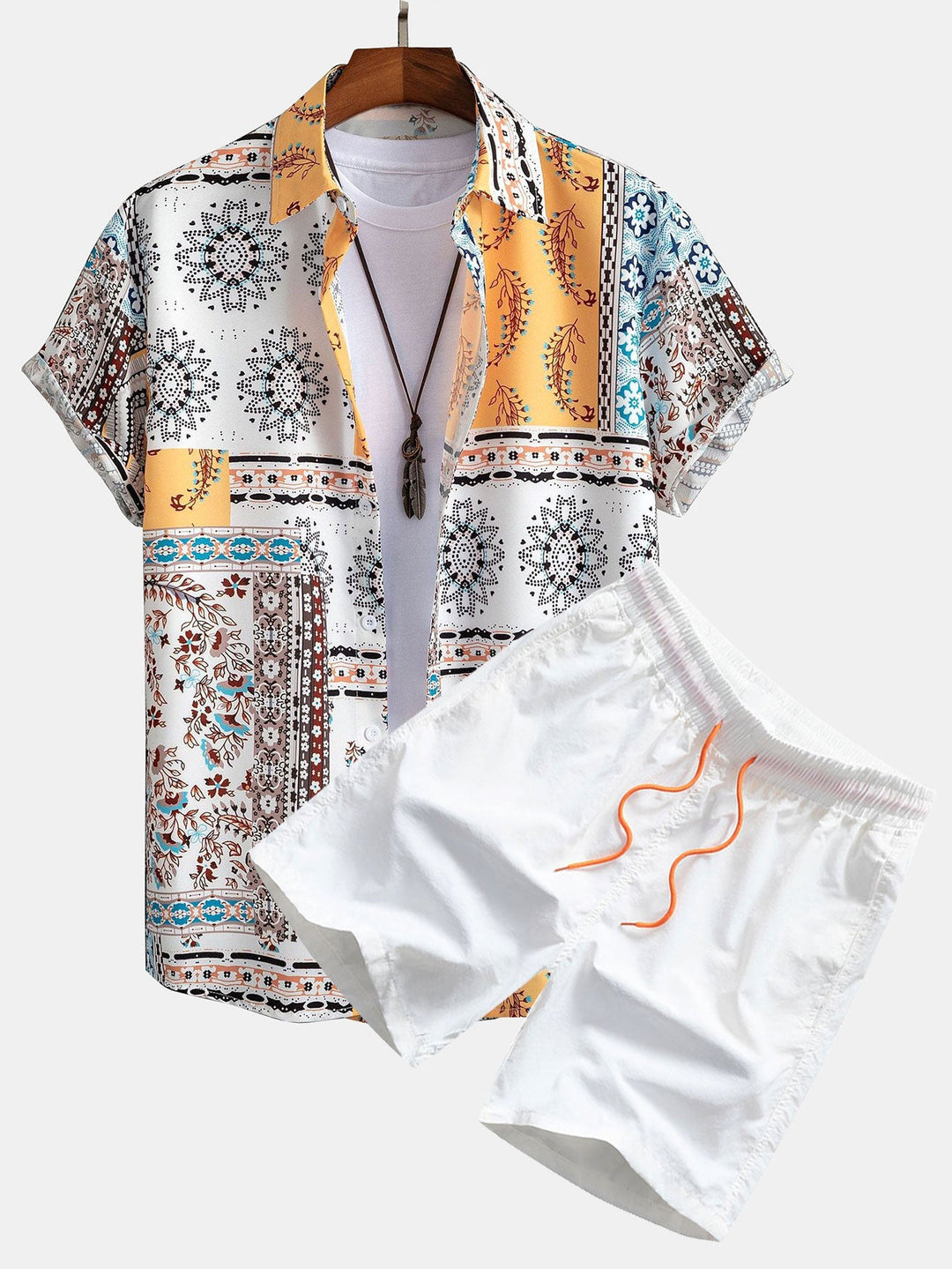 Veron – Scarf Print Shirt with Buttons and Swim Shorts