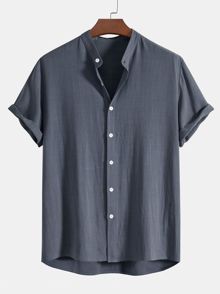 Corvane – Linen Rayon Shirt with Stand-up Collar