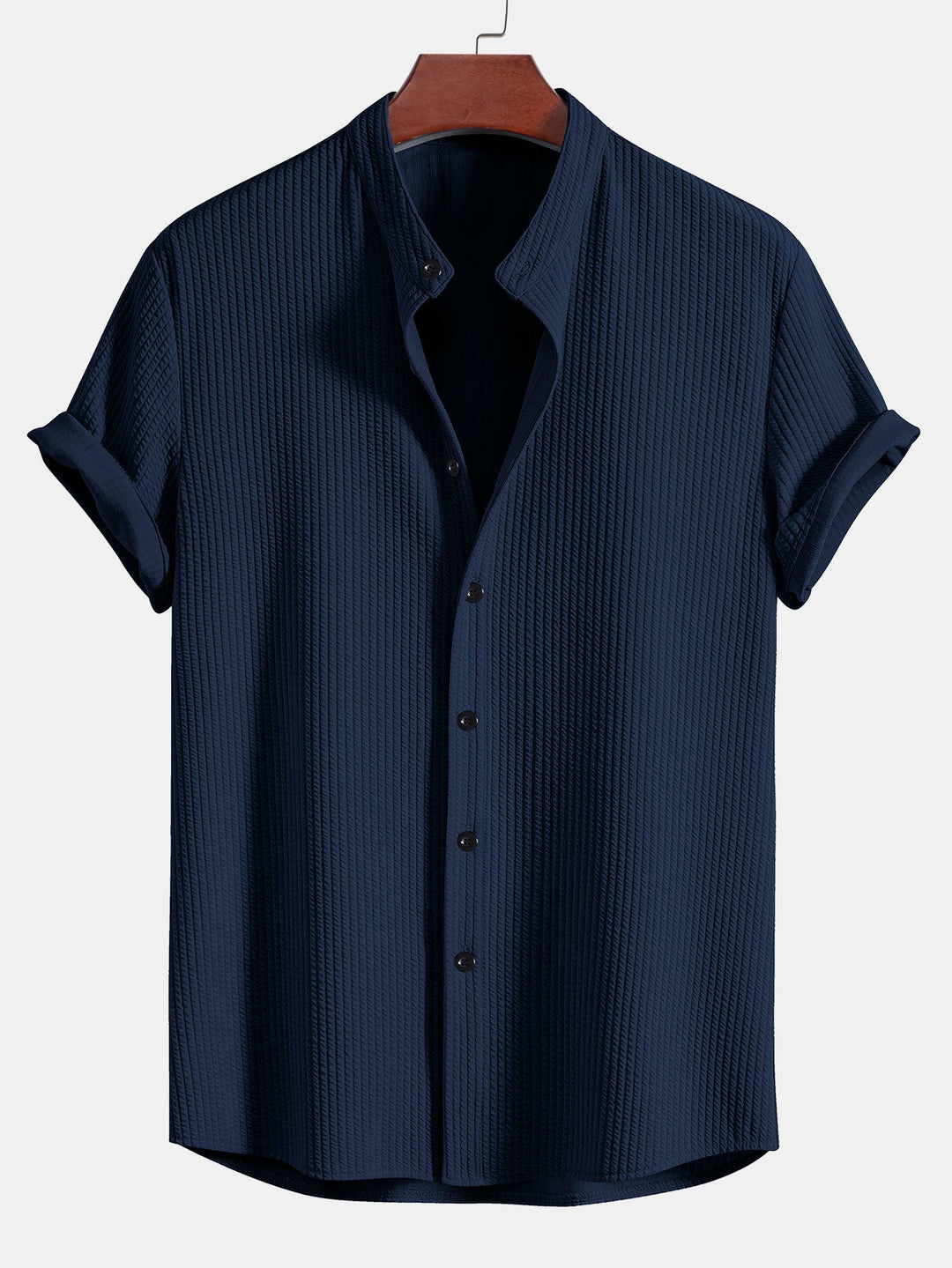 Zion - Muscle Fit Ribbed Stand Collar Shirt