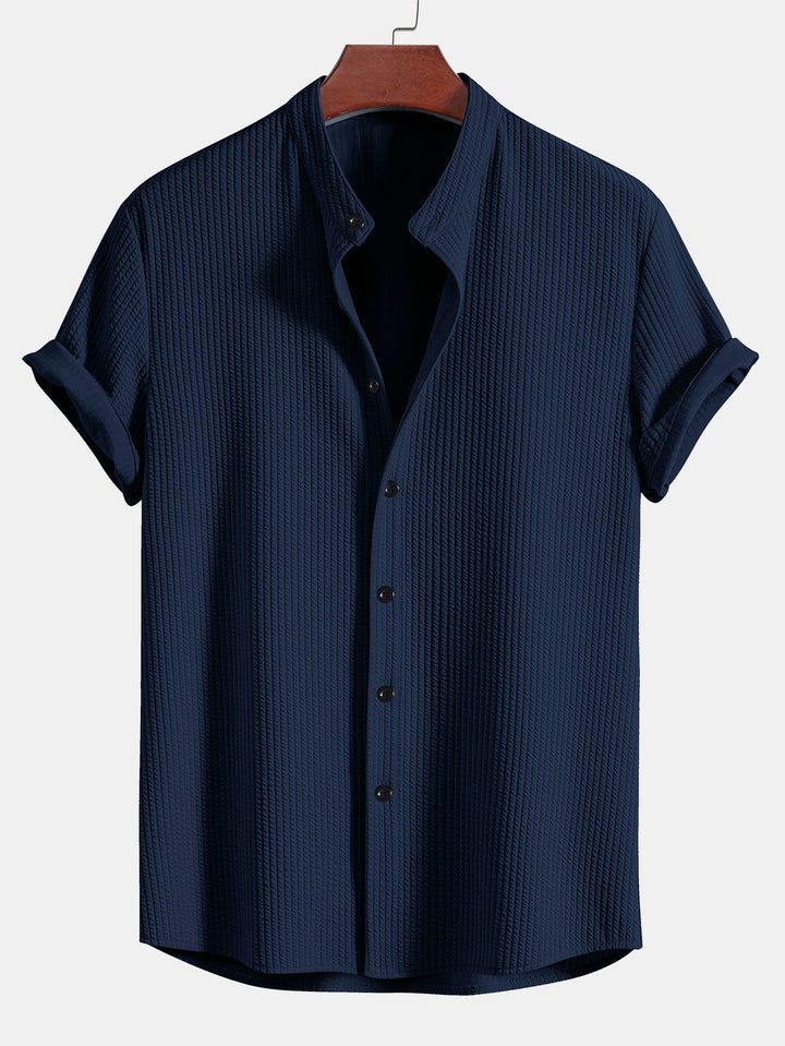 Zion - Muscle Fit Ribbed Stand Collar Shirt