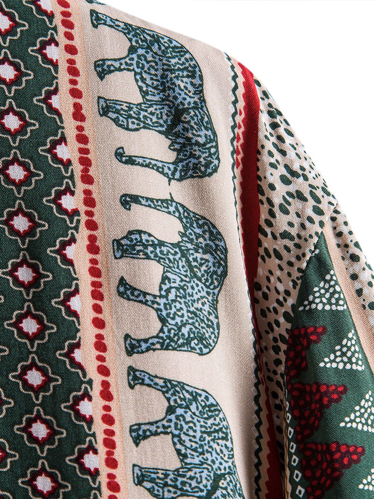 Marvion – Geometric Elephant Print Shirt