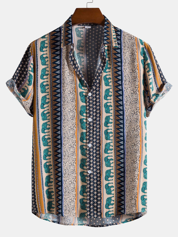 Marvion – Geometric Elephant Print Shirt
