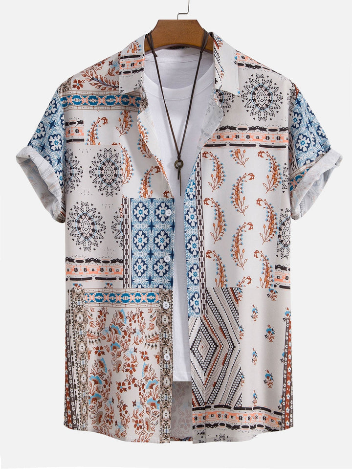 Veron – Scarf Print Shirt with Buttons and Swim Shorts