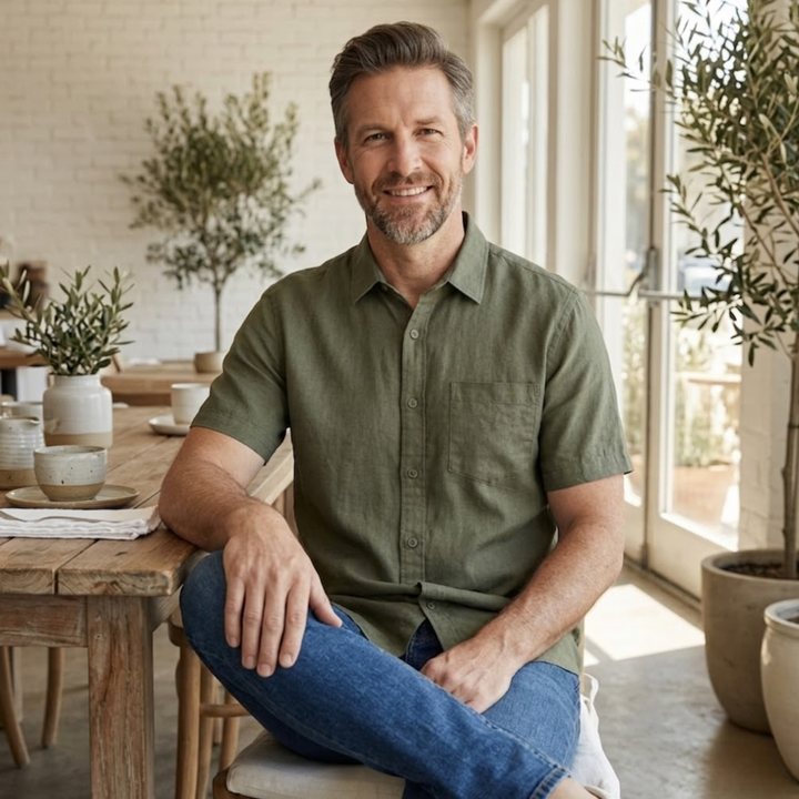 Loredan – Men's Short-Sleeve Linen Cotton Shirt with Chest Pocket