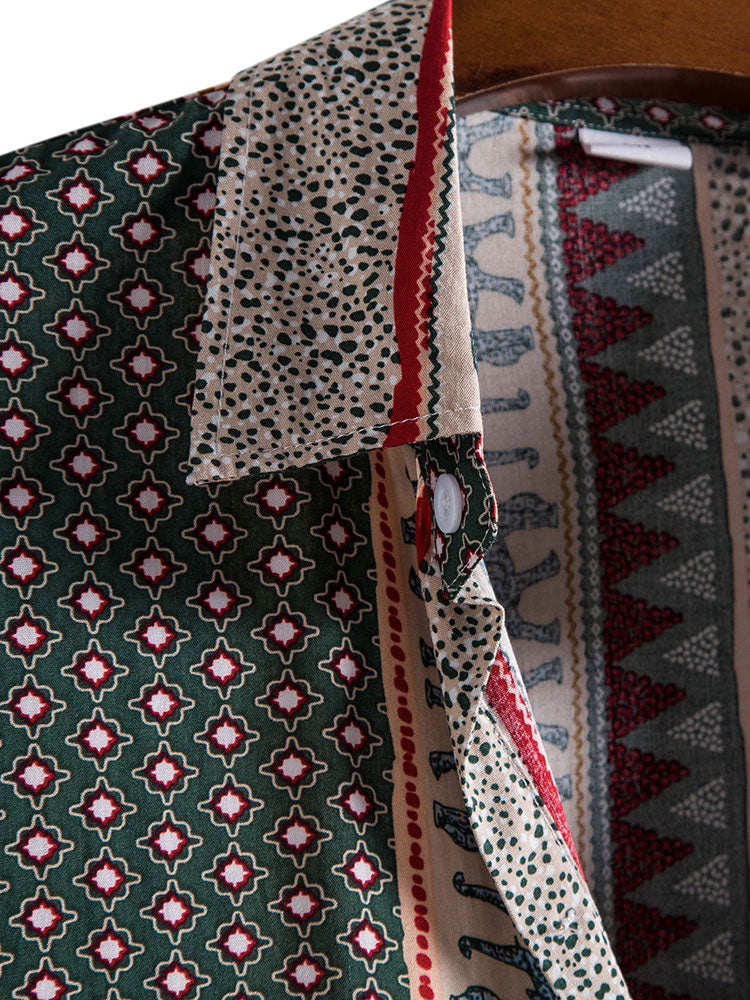Marvion – Geometric Elephant Print Shirt