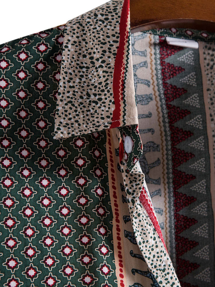 Marvion – Geometric Elephant Print Shirt