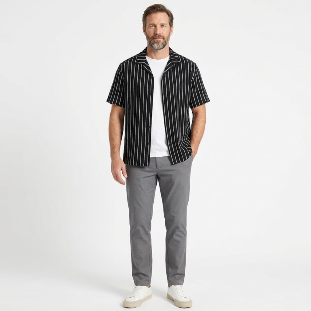 FIntan  – Striped Men's Short-Sleeve Shirt with Notched Collar