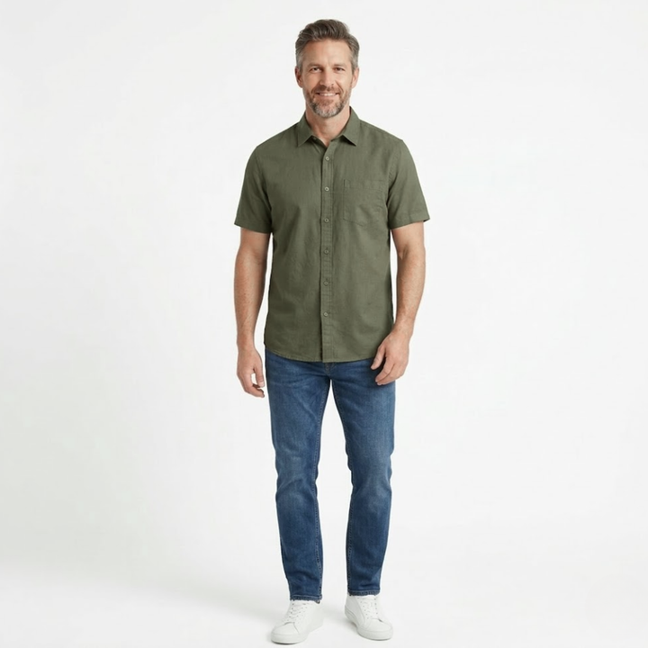 Loredan – Men's Short-Sleeve Linen Cotton Shirt with Chest Pocket