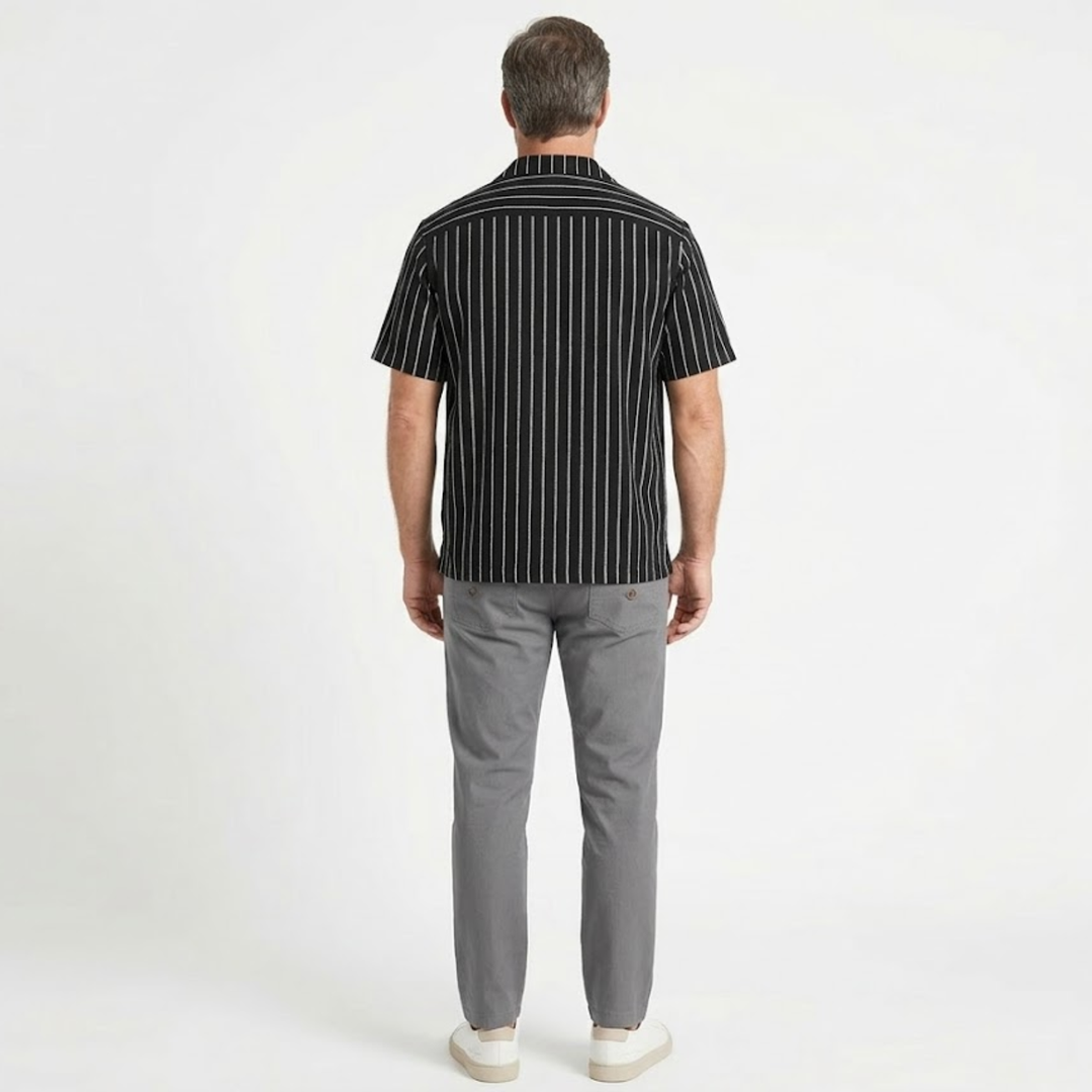 FIntan  – Striped Men's Short-Sleeve Shirt with Notched Collar