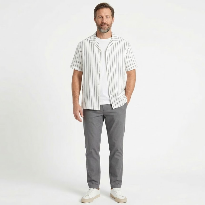 FIntan  – Striped Men's Short-Sleeve Shirt with Notched Collar