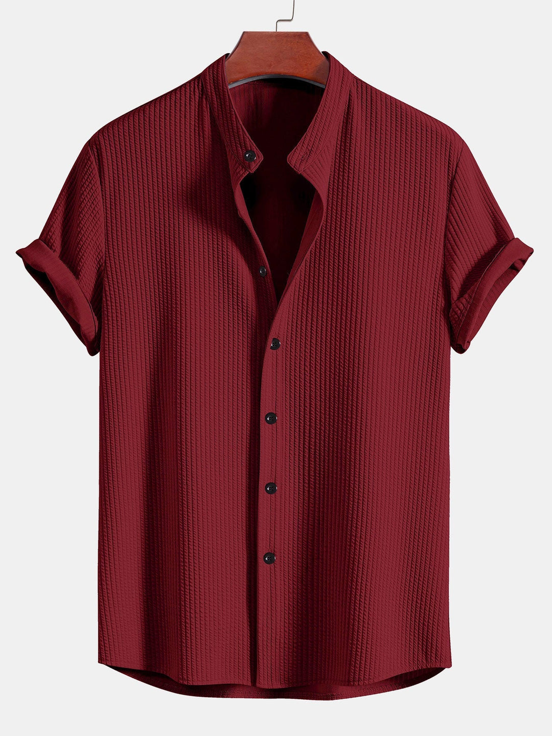 Zion - Muscle Fit Ribbed Stand Collar Shirt