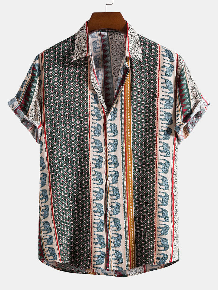 Marvion – Geometric Elephant Print Shirt