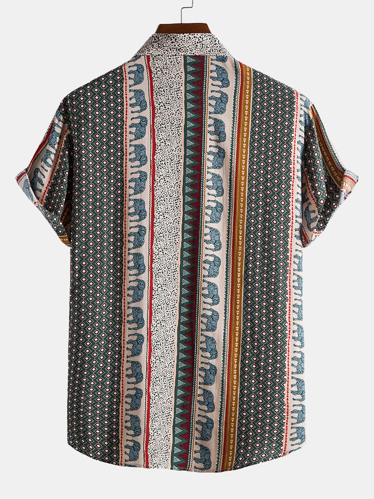 Marvion – Geometric Elephant Print Shirt