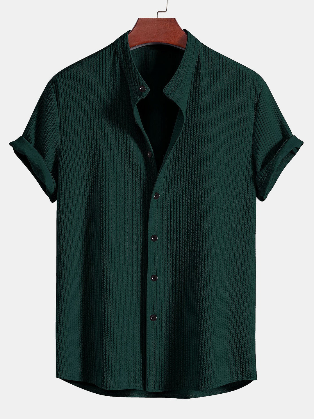 Zion - Muscle Fit Ribbed Stand Collar Shirt