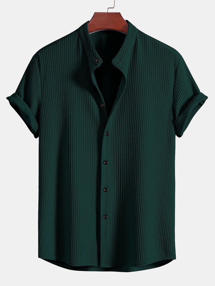 Zion - Muscle Fit Ribbed Stand Collar Shirt