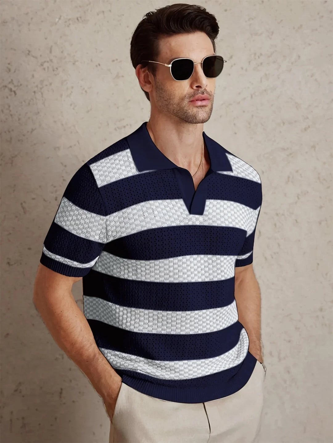 Aurevian - Striped Knit Polo Shirt Men’s
