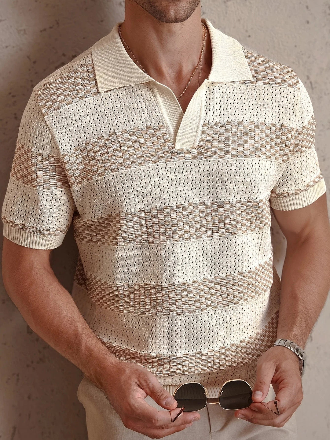 Aurevian - Striped Knit Polo Shirt Men’s