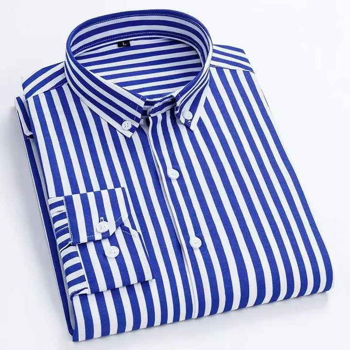 Orivano - Striped Men's Long Sleeve Slim Fit Shirt Navy