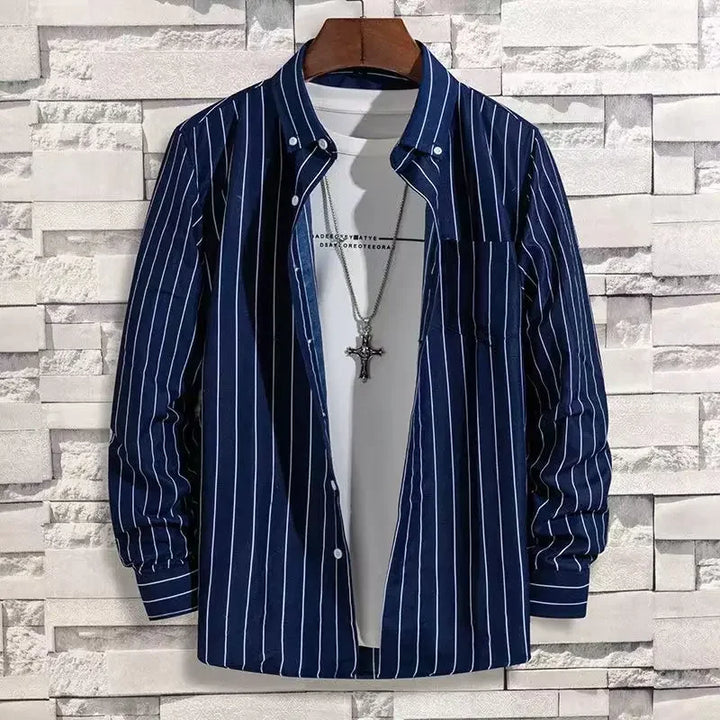 Orivano - Striped Men's Long Sleeve Slim Fit Shirt Navy