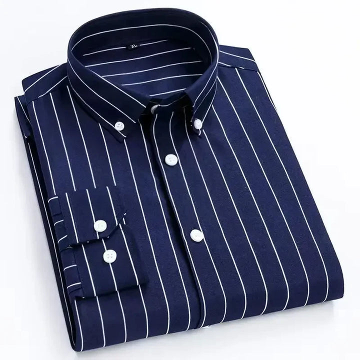Orivano - Striped Men's Long Sleeve Slim Fit Shirt Navy