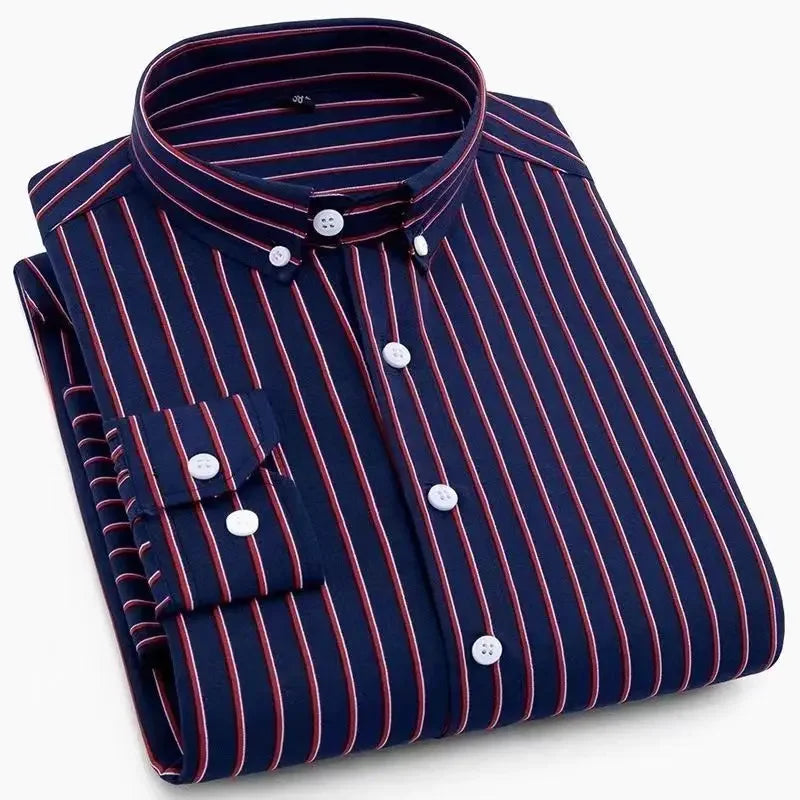 Orivano - Striped Men's Long Sleeve Slim Fit Shirt Navy