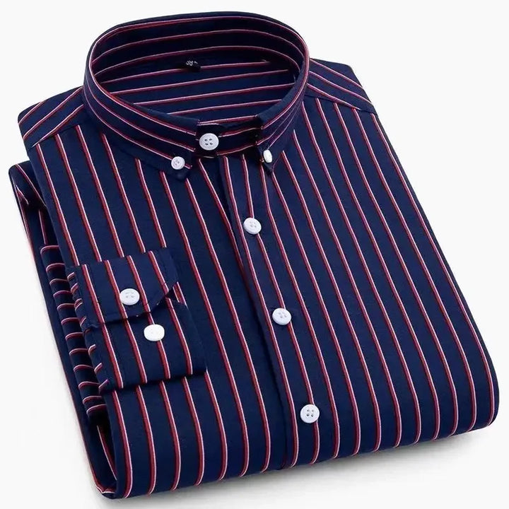 Orivano - Striped Men's Long Sleeve Slim Fit Shirt Navy