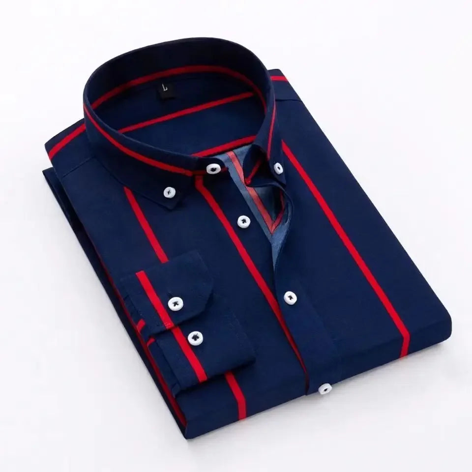 Orivano - Striped Men's Long Sleeve Slim Fit Shirt Navy