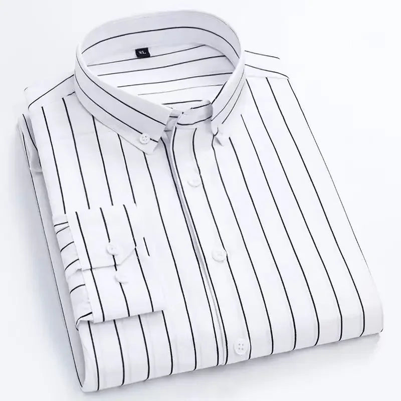 Orivano - Striped Men's Long Sleeve Slim Fit Shirt Navy