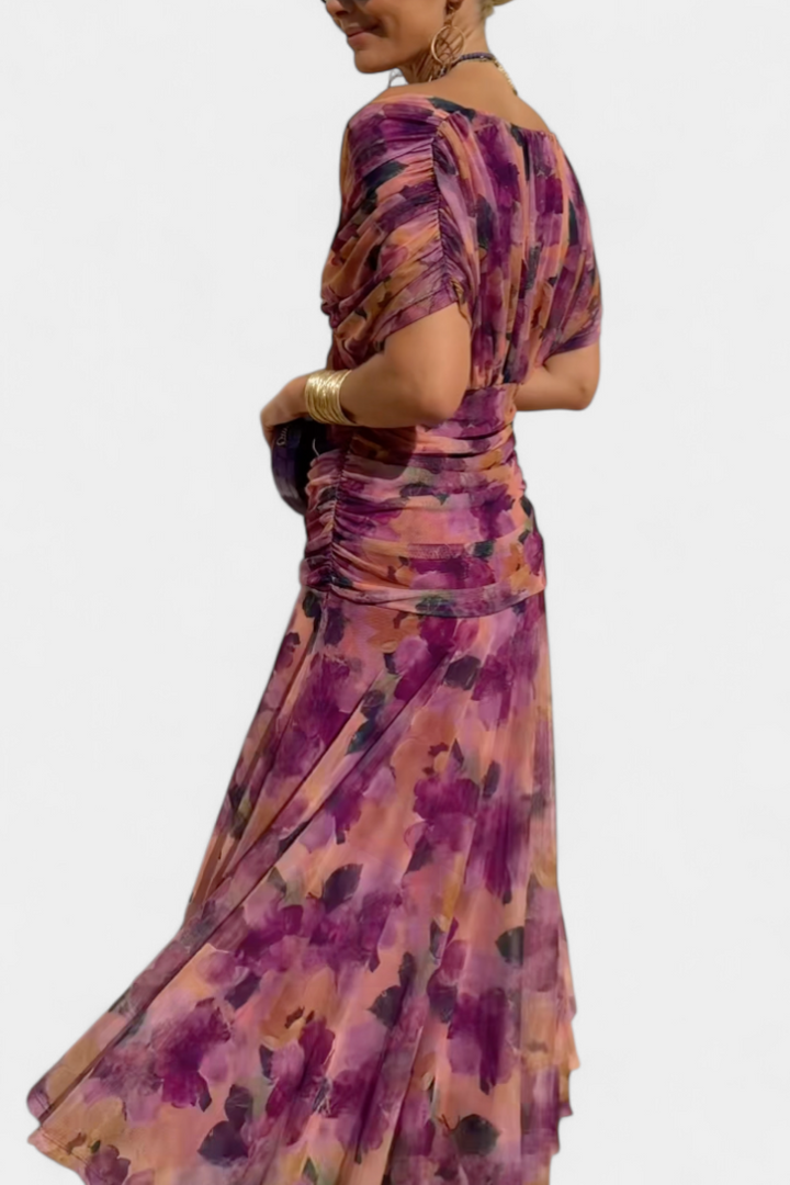 FLORENDA™ | Long Floral V Neck Dress