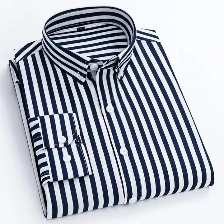 Orivano - Striped Men's Long Sleeve Slim Fit Shirt Navy