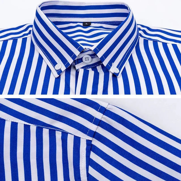 Orivano - Striped Men's Long Sleeve Slim Fit Shirt Navy