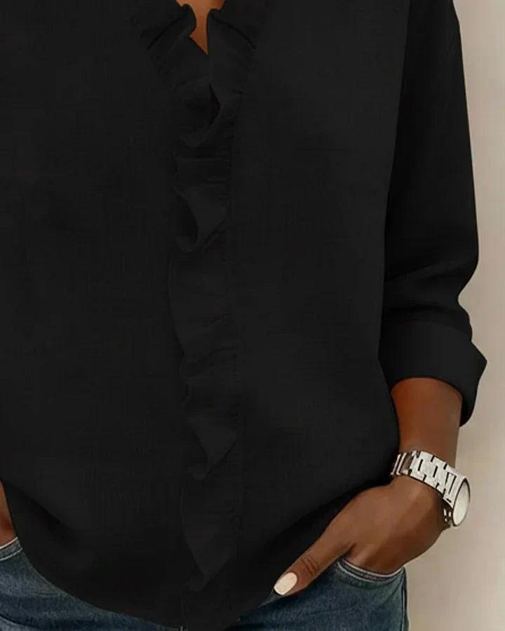 INDIE™ | Blouse with Ruffles, V-Neck and Long Sleeves