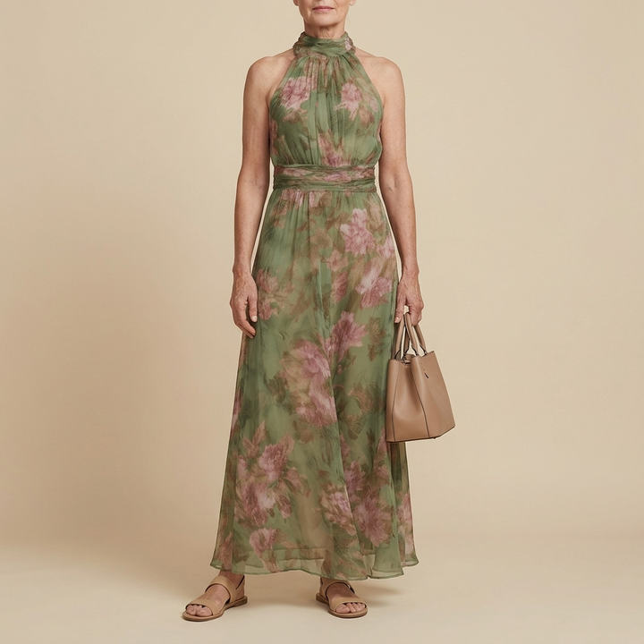 LIVIA™ | Elegant Floral Maxi Halter Dress