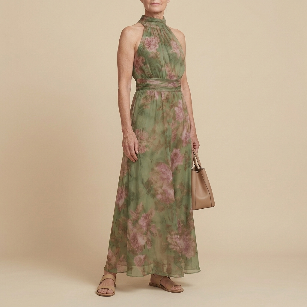 LIVIA™ | Elegant Floral Maxi Halter Dress