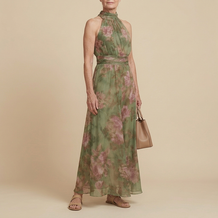 LIVIA™ | Elegant Floral Maxi Halter Dress