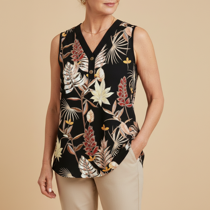VILARA | Leaf-Print Tank Top