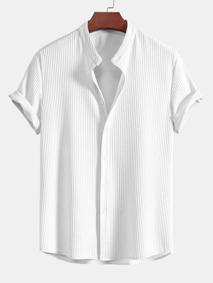 Zion - Muscle Fit Ribbed Stand Collar Shirt
