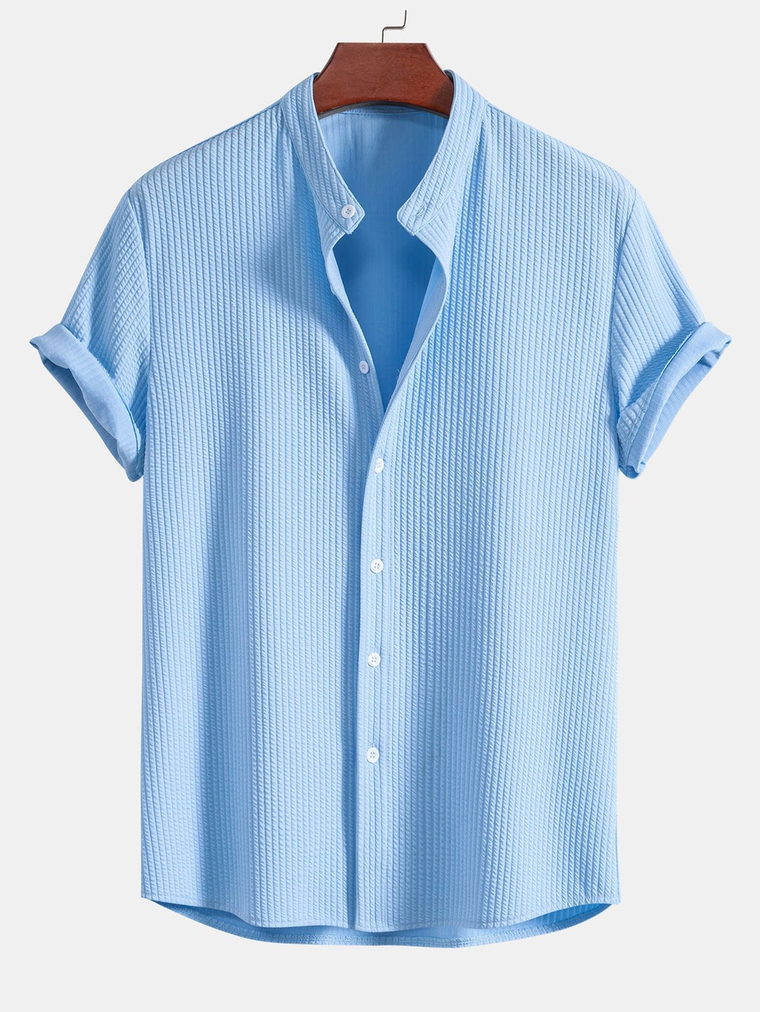 Zion - Muscle Fit Ribbed Stand Collar Shirt