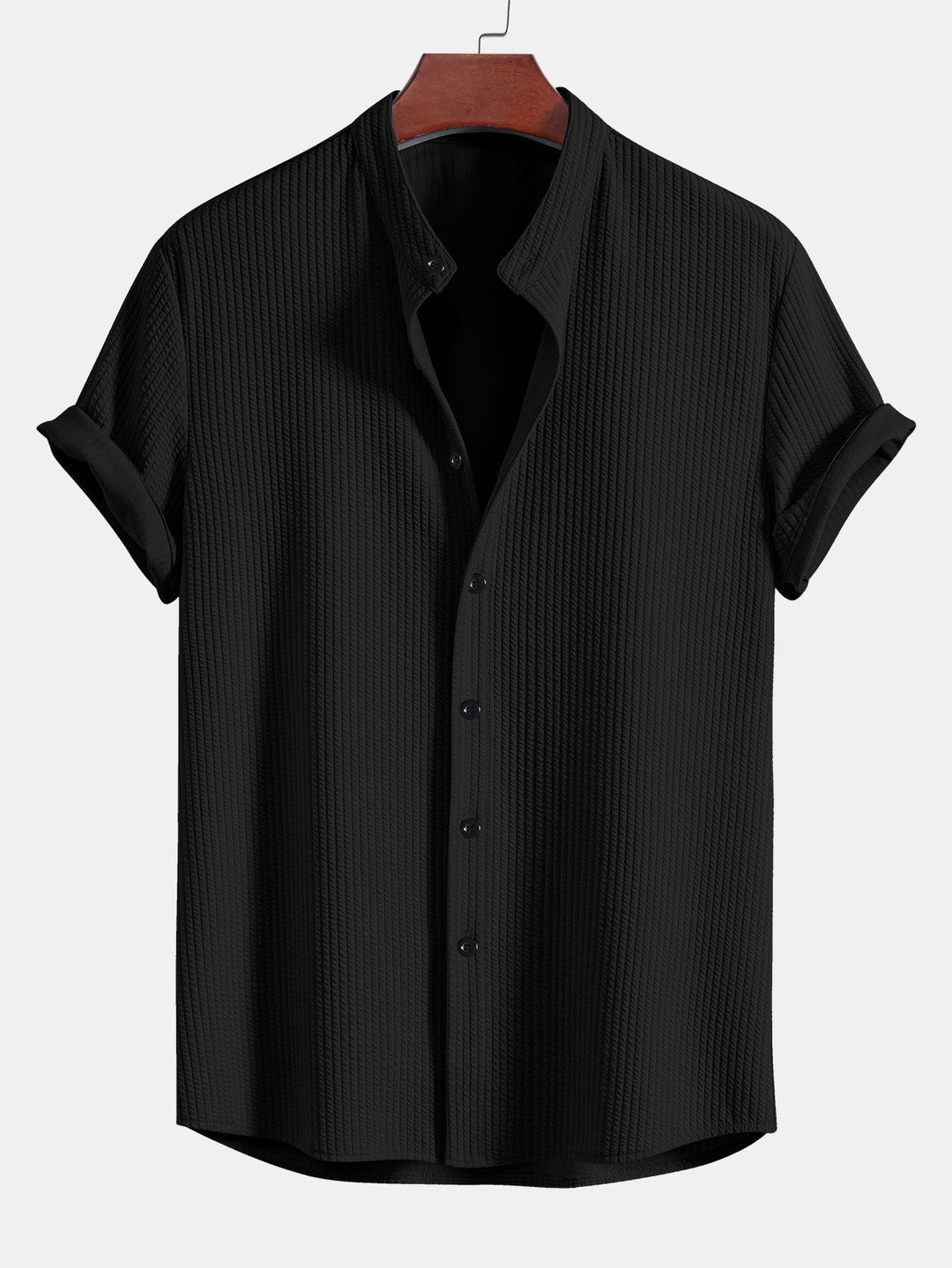 Zion - Muscle Fit Ribbed Stand Collar Shirt