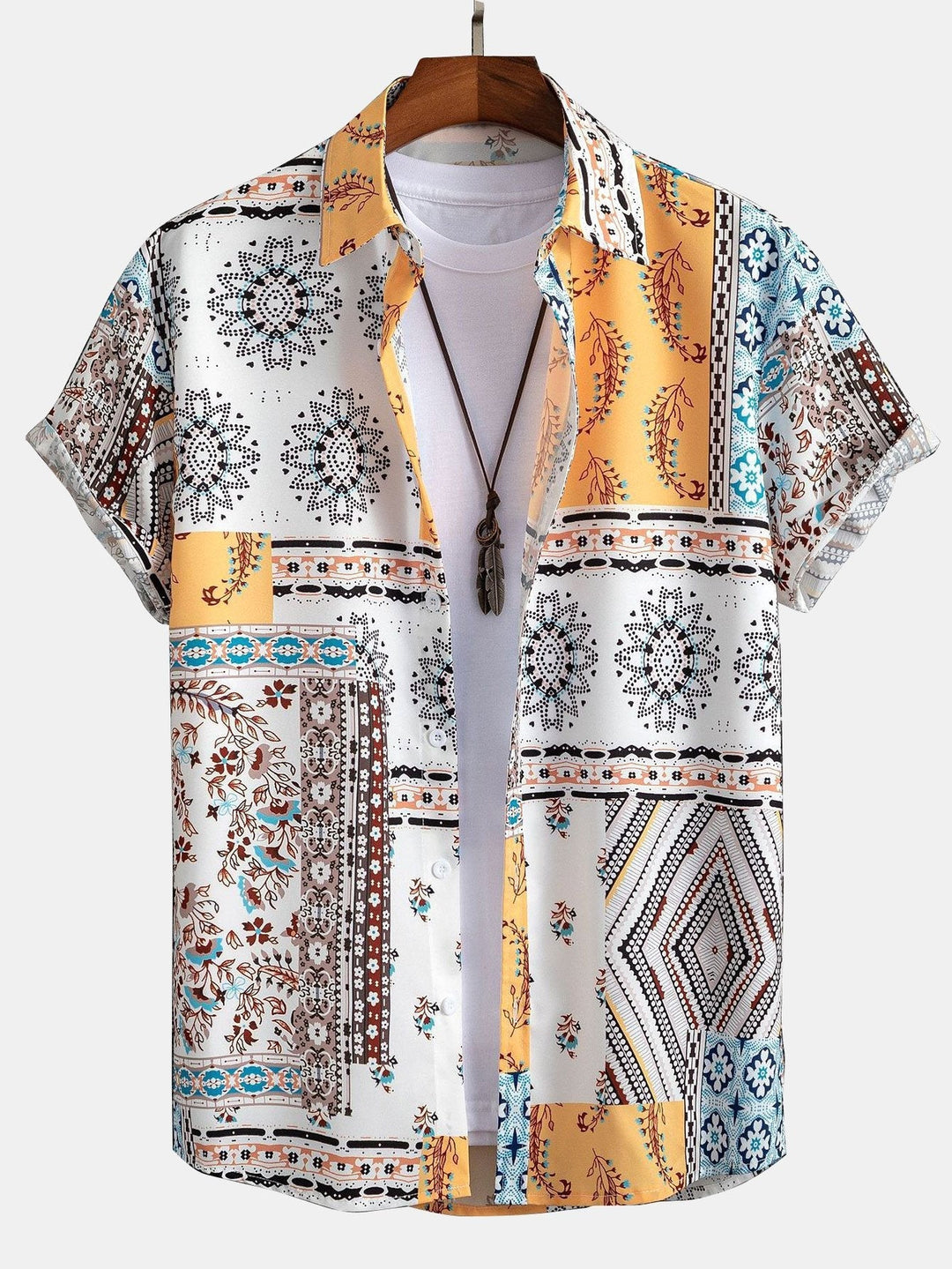 Veron – Scarf Print Shirt with Buttons and Swim Shorts