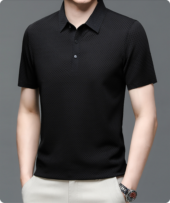 Paolo - Structured Short-Sleeve Polo Shirt with Button Placket for Men