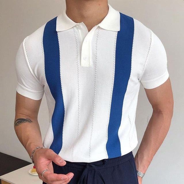 Fabian - Men's Striped Polo Shirt White Blue