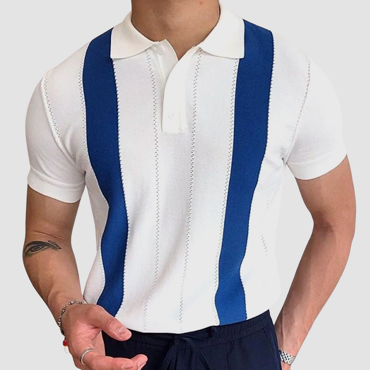 Fabian - Men's Striped Polo Shirt White Blue